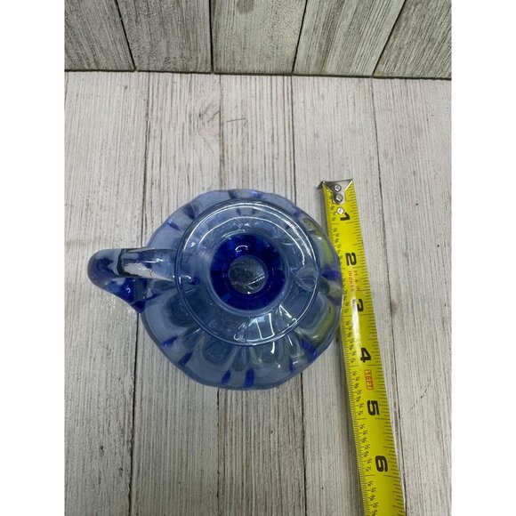 Vtg Joe Hamon Blown Blue Glass Decorative Potion Bottle Pitcher Vase 3 3/4" Tall - Picture 8 of 10